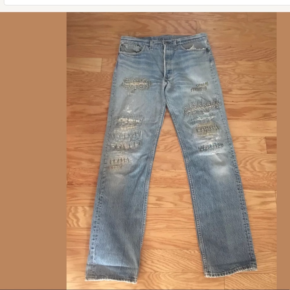 LEVIS Blue Bedazzled Bejewled  Boot Cut Jeans